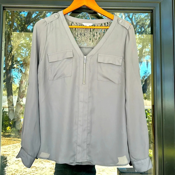 Candie’s 🍬 gray sheer and lace blouse - Picture 1 of 8